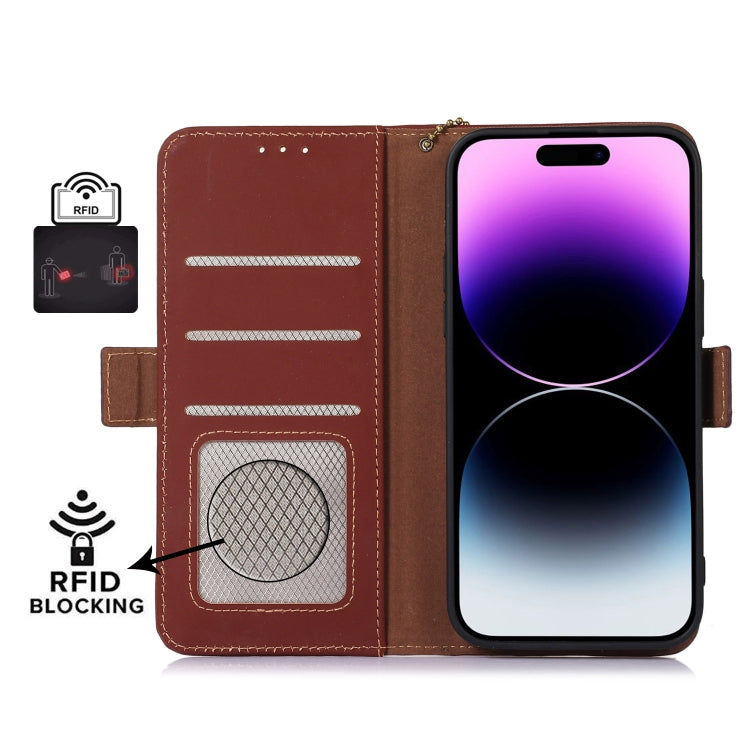 For Samsung Galaxy S22 5G Genuine Leather Magnetic RFID Leather Phone Case(Coffee) - Galaxy S22 5G Cases by buy2fix | Online Shopping UK | buy2fix