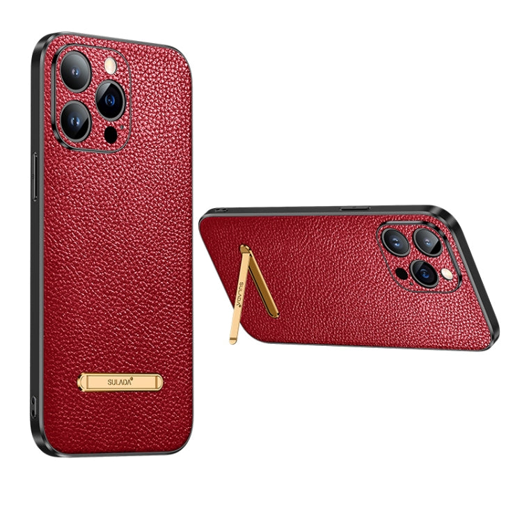 For iPhone 14 Pro SULADA Invisible Bracket Leather Back Cover Phone Case(Red) - iPhone 14 Pro Cases by SULADA | Online Shopping UK | buy2fix