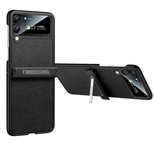 For Samsung Galaxy Z Flip4 SULADA Invisible Bracket Leather Back Cover Phone Case(Black) - Galaxy Z Flip4 5G Cases by SULADA | Online Shopping UK | buy2fix