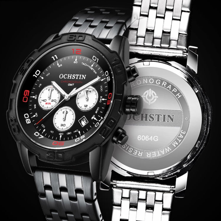 OCHSTIN 7260 Fashion Steel Strap Multifunctional Quartz Men Watch(Black) - Metal Strap Watches by OCHSTIN | Online Shopping UK | buy2fix