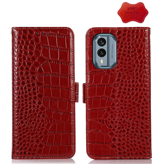 For Nokia X30 5G Crocodile Top Layer Cowhide Leather Phone Case(Red) - Nokia Cases by buy2fix | Online Shopping UK | buy2fix