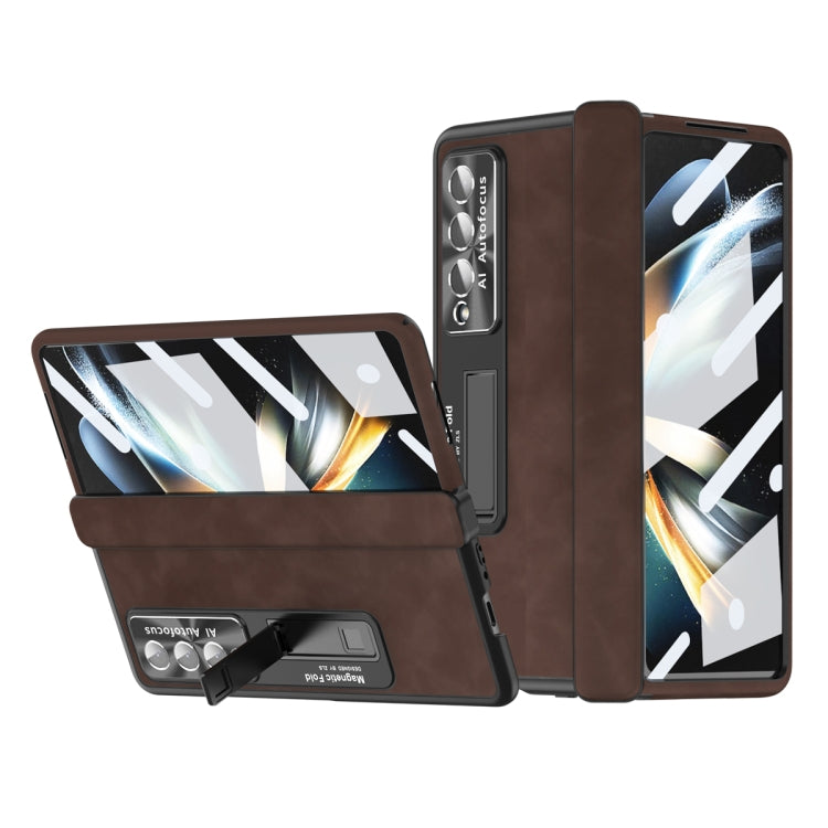 For Samsung Galaxy Z Fold4 Napa Pattern All-inclusive Magnetic Phone Case(Coffee) - Galaxy Z Fold4 5G Cases by buy2fix | Online Shopping UK | buy2fix