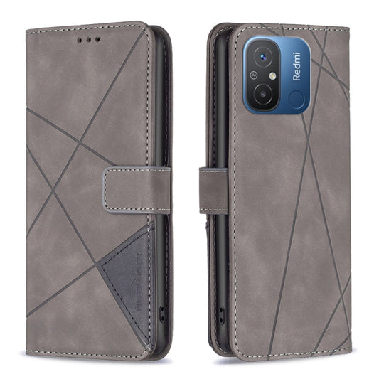 For Xiaomi Redmi 12C Magnetic Buckle Rhombus Texture Leather Phone Case(Grey) - Xiaomi Cases by buy2fix | Online Shopping UK | buy2fix