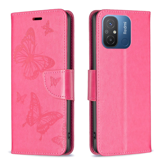 For Xiaomi Redmi 12C Embossing Two Butterflies Pattern Leather Phone Case(Rose Red) - Xiaomi Cases by buy2fix | Online Shopping UK | buy2fix