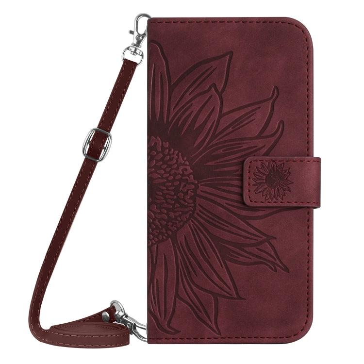 For TCL 40 SE HT04 Skin Feel Sun Flower Embossed Flip Leather Phone Case with Lanyard(Wine Red) - More Brand by buy2fix | Online Shopping UK | buy2fix