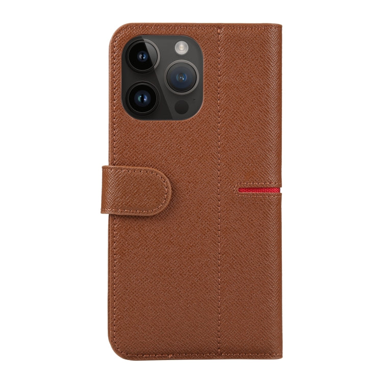 For iPhone 14 Pro GEBEI Top-grain Horizontal Flip Leather Phone Case(Brown) - iPhone 14 Pro Cases by GEBEI | Online Shopping UK | buy2fix