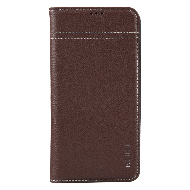 For iPhone 14 Pro GEBEI Top-grain Horizontal Flip Leather Phone Case(Brown) - iPhone 14 Pro Cases by GEBEI | Online Shopping UK | buy2fix