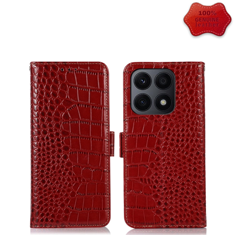 For Honor X8a 4G Crocodile Top Layer Cowhide Leather Phone Case(Red) - Honor Cases by buy2fix | Online Shopping UK | buy2fix