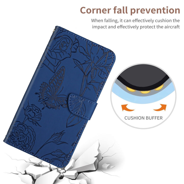 For Xiaomi 13 Lite HT03 Skin Feel Butterfly Embossed Flip Leather Phone Case(Blue) - 13 Lite Cases by buy2fix | Online Shopping UK | buy2fix