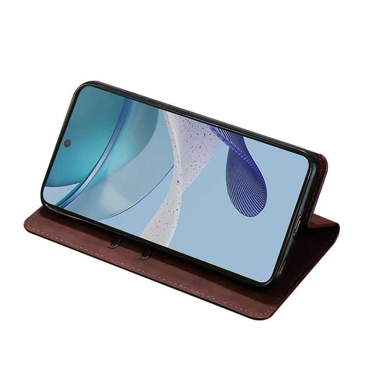 For OnePlus Ace 2/11R Skin Feel Magnetic Horizontal Flip Leather Phone Case(Dark Brown) - OnePlus Cases by buy2fix | Online Shopping UK | buy2fix