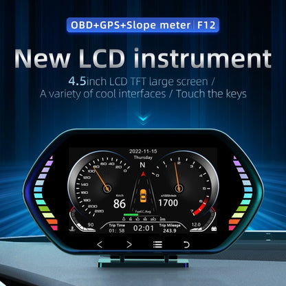 F12 4.5-inch Multi-function HD OBD LCD Instrument Car GPS Slope Meter HUD Head-up Display - In Car by buy2fix | Online Shopping UK | buy2fix