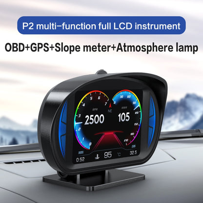 P2 3 inch Multi-function HD OBD LCD Instrument GPS Car Speed Slope Meter HUD Head-up Display - In Car by buy2fix | Online Shopping UK | buy2fix