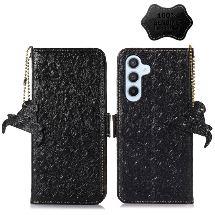 For Samsung Galaxy A24 4G / A25 5G Ostrich Pattern Genuine Leather RFID Phone Case(Black) - Galaxy Phone Cases by buy2fix | Online Shopping UK | buy2fix