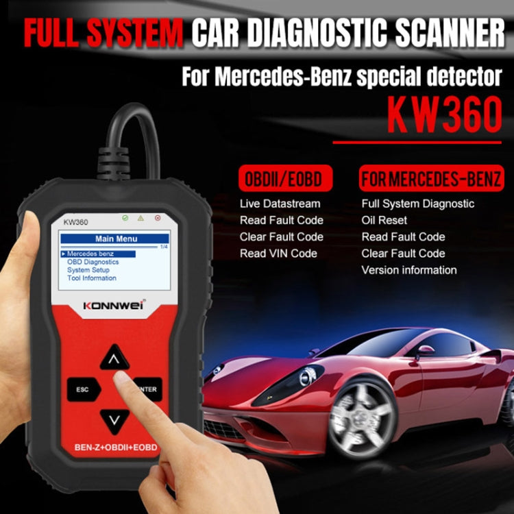 For Mercedes Benz KONNWE KW360 2.4 inch OBD2 Car Fault Detector - Code Readers & Scan Tools by KONNWEI | Online Shopping UK | buy2fix