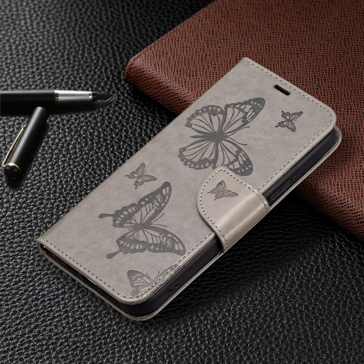 For Xiaomi Redmi Note 12 4G Global Two Butterflies Embossing Leather Phone Case(Grey) - Note 12 Cases by buy2fix | Online Shopping UK | buy2fix