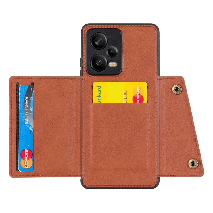 For Xiaomi Redmi Note 12 5G Global Double Buckle Magnetic Phone Case(Brown) - Note 12 Cases by buy2fix | Online Shopping UK | buy2fix