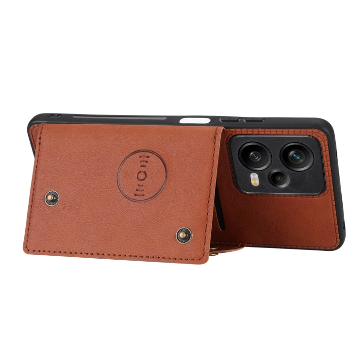 For Xiaomi Redmi Note 12 5G Global Double Buckle Magnetic Phone Case(Brown) - Note 12 Cases by buy2fix | Online Shopping UK | buy2fix