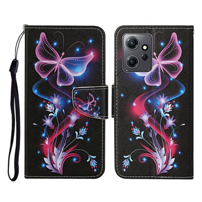 For Xiaomi Redmi Note 12 4G Global Colored Drawing Pattern Flip Leather Phone Case(Fluorescent Butterfly) - Note 12 Cases by buy2fix | Online Shopping UK | buy2fix