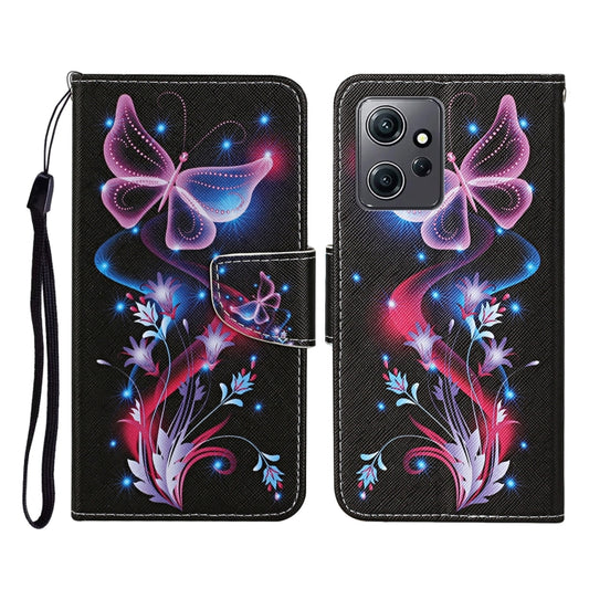 For Xiaomi Redmi Note 12 4G Global Colored Drawing Pattern Flip Leather Phone Case(Fluorescent Butterfly) - Note 12 Cases by buy2fix | Online Shopping UK | buy2fix