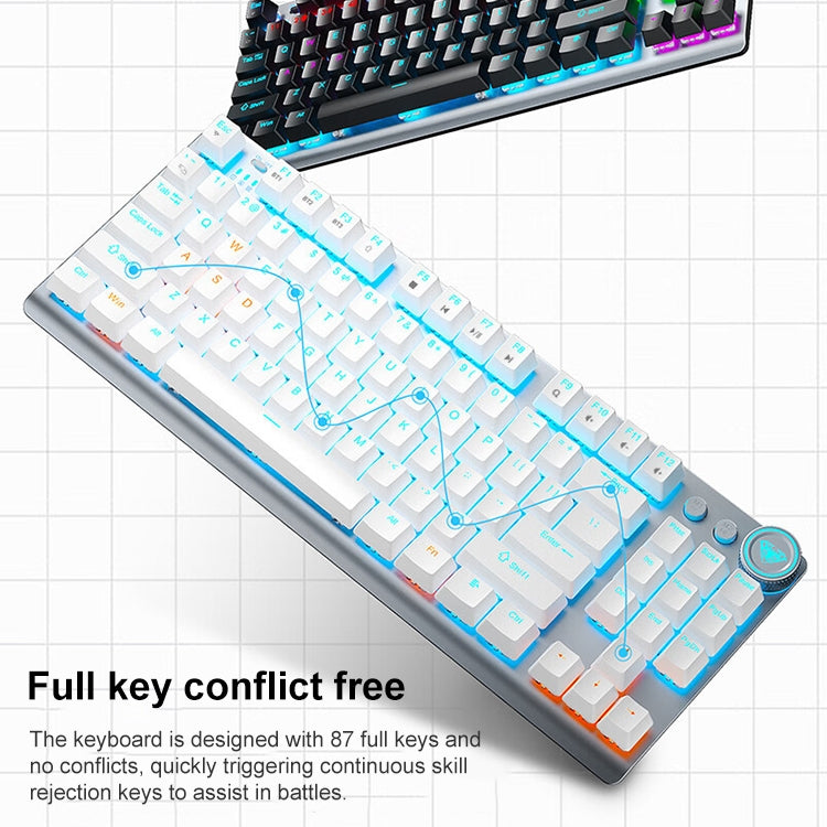 AULA F3001 Backlit 87 Keys Wired/Wireless/Bluetooth Three Model Mechanical Gaming Keyboard(Silver White Tea Shaft) - Wireless Keyboard by AULA | Online Shopping UK | buy2fix