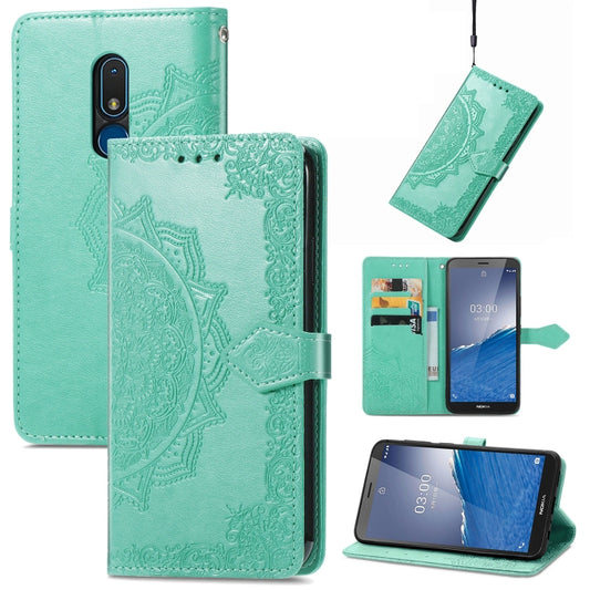 For Nokia C3 Mandala Flower Embossed Leather Phone Case(Green) - Nokia Cases by buy2fix | Online Shopping UK | buy2fix