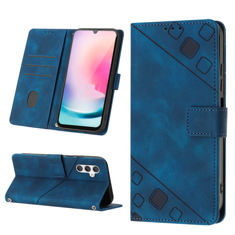 For Samsung Galaxy A24 4G Skin-feel Embossed Leather Phone Case(Blue) - Galaxy Phone Cases by buy2fix | Online Shopping UK | buy2fix