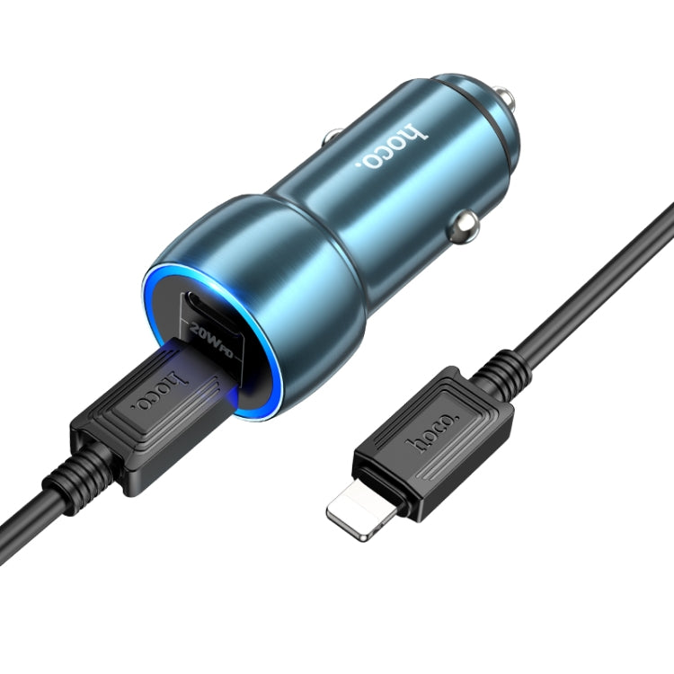hoco Z48 Tough 40W Dual USB-C / Type-C Port Car Charger with Type-C to 8 Pin Cable(Sapphire Blue) -  by hoco | Online Shopping UK | buy2fix