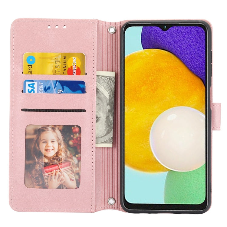 For Samsung Galaxy A14 5G Embossed Stripes Skin Feel Leather Phone Case(Pink) - Galaxy Phone Cases by buy2fix | Online Shopping UK | buy2fix