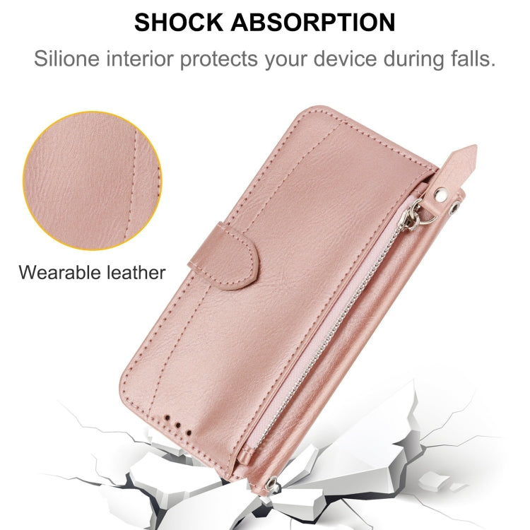 For Samsung Galaxy A14 5G Oil Skin Zipper Wallet Leather Phone Case(Rose Gold) - Galaxy Phone Cases by buy2fix | Online Shopping UK | buy2fix