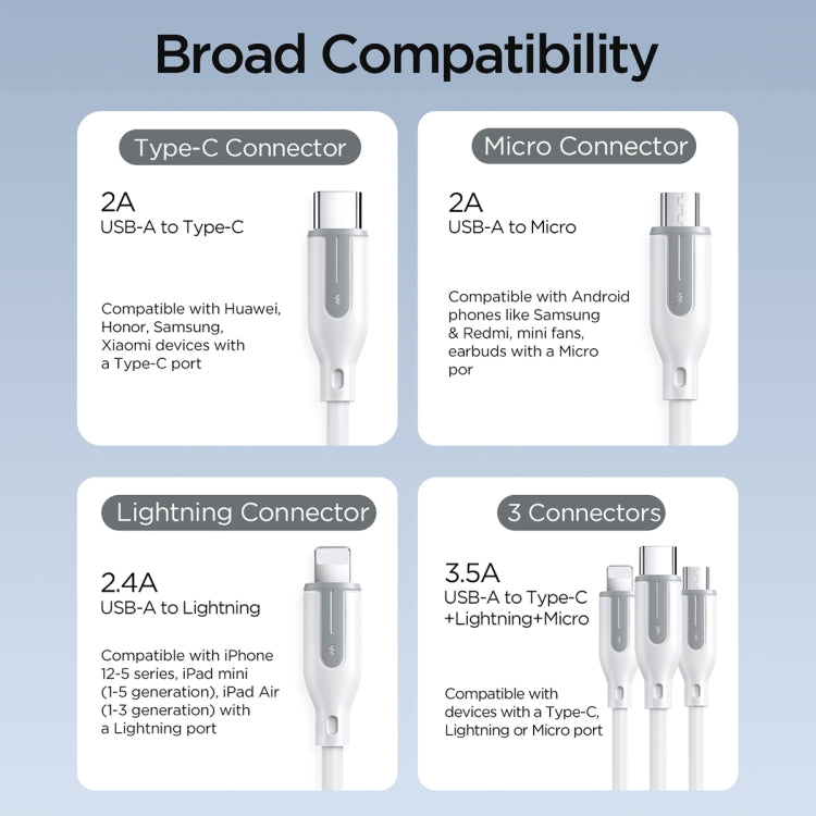 JOYROOM S-2T3018A15 Ice-Crystal Series 1.2m 3.5A USB+Type-C to 8 Pin+Type-C+Micro USB 3 in 2 Fast Charging Cable(Black) - Multifunction Cable by JOYROOM | Online Shopping UK | buy2fix