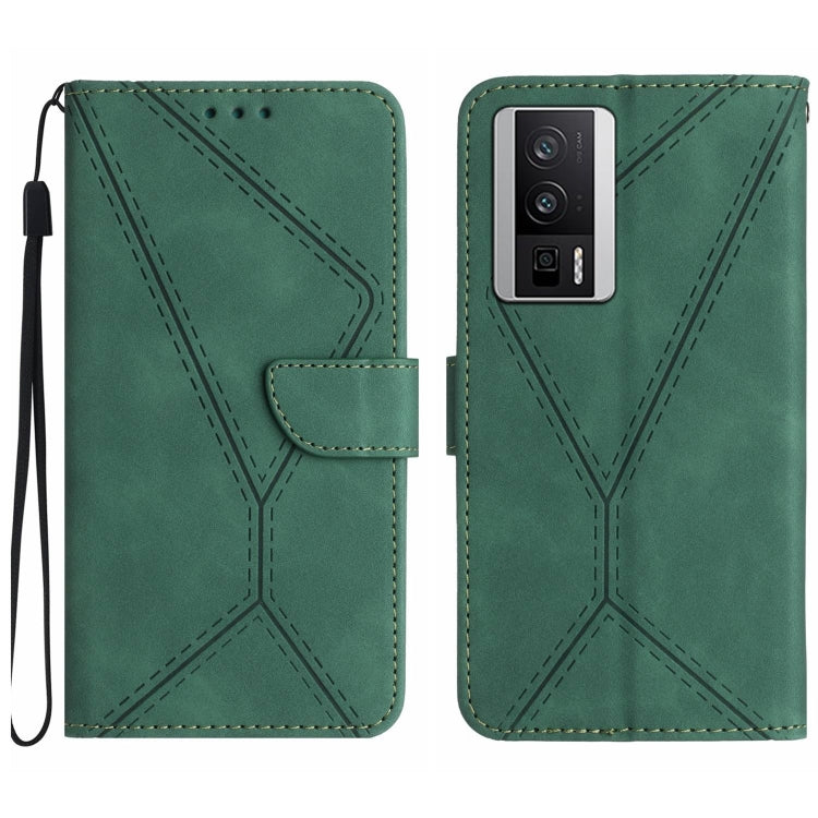 For Xiaomi POCO F5 Pro 5G Stitching Embossed Leather Phone Case(Green) - Xiaomi Cases by buy2fix | Online Shopping UK | buy2fix