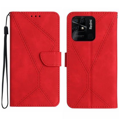 For Xiaomi Redmi 10C Stitching Embossed Leather Phone Case(Red) - Xiaomi Cases by buy2fix | Online Shopping UK | buy2fix