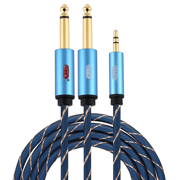 EMK 3.5mm Jack Male to 2 x 6.35mm Jack Male Gold Plated Connector Nylon Braid AUX Cable for Computer / X-BOX / PS3 / CD / DVD, Cable Length:2m(Dark Blue) - Audio Optical Cables by buy2fix | Online Shopping UK | buy2fix