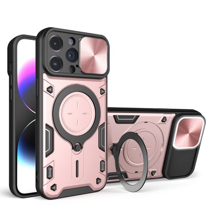 For iPhone 14 Pro Max CD Texture Sliding Camshield Magnetic Holder Phone Case(Pink) - iPhone 14 Pro Max Cases by buy2fix | Online Shopping UK | buy2fix