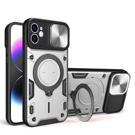 For iPhone 12 CD Texture Sliding Camshield Magnetic Holder Phone Case(Silver) - iPhone 12 / 12 Pro Cases by buy2fix | Online Shopping UK | buy2fix