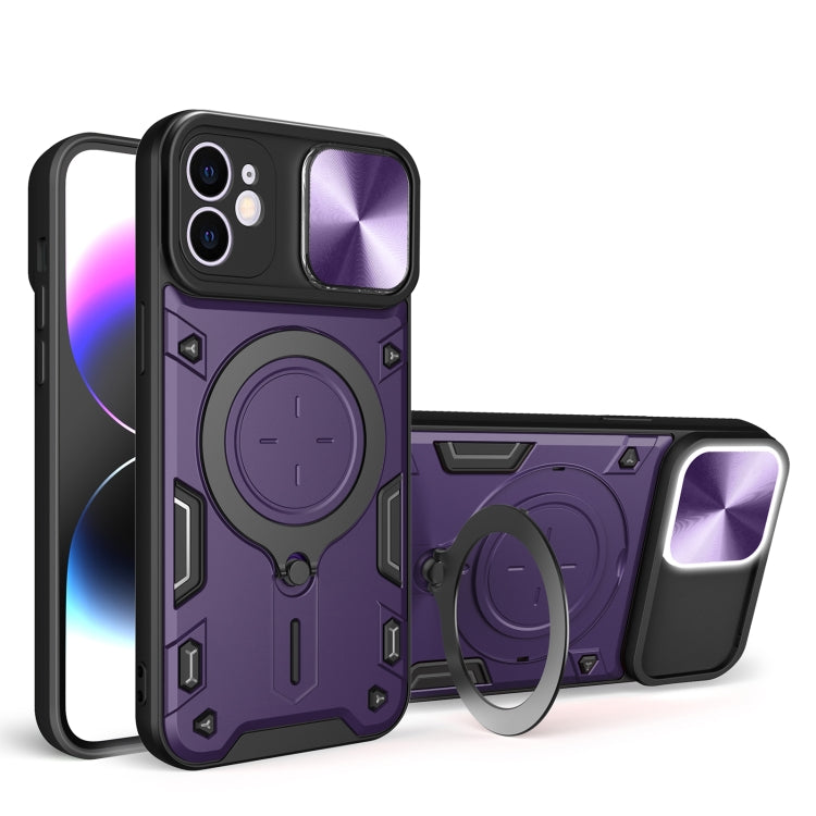 For iPhone 12 CD Texture Sliding Camshield Magnetic Holder Phone Case(Purple) - iPhone 12 / 12 Pro Cases by buy2fix | Online Shopping UK | buy2fix