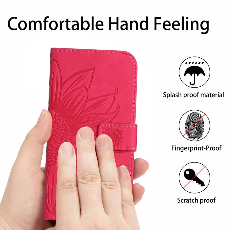 For Huawei P60 Pro Skin Feel Sun Flower Embossed Flip Leather Phone Case with Lanyard(Rose Red) - Huawei Cases by buy2fix | Online Shopping UK | buy2fix