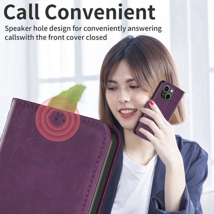 For iPhone 13 Plaid Embossed Leather Phone Case(Purple) - iPhone 13 Cases by buy2fix | Online Shopping UK | buy2fix