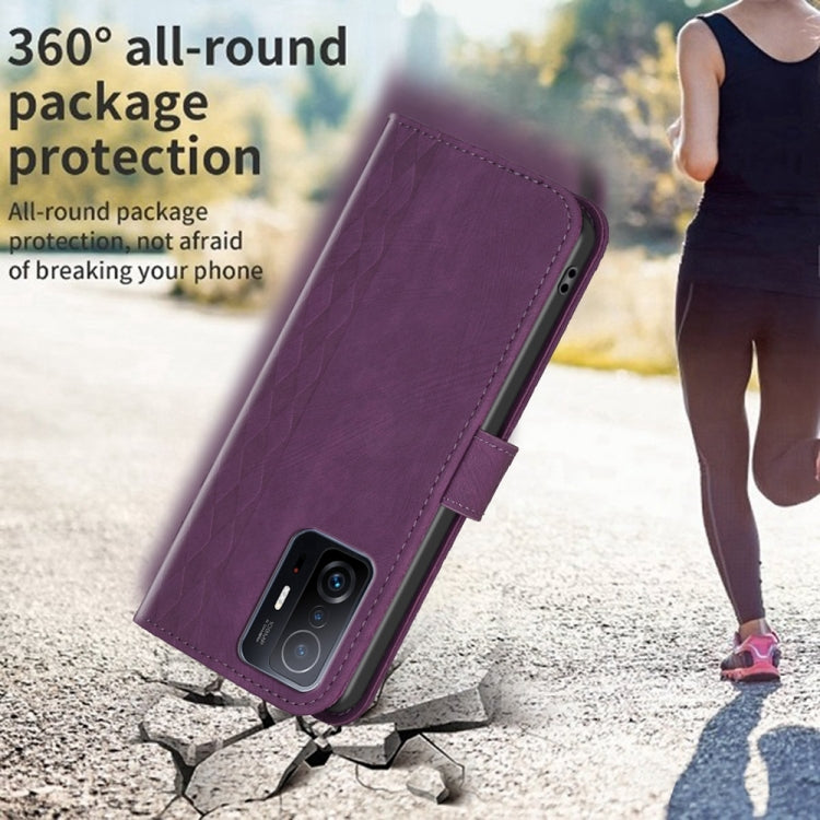 For Xiaomi 11T / 11T Pro Plaid Embossed Leather Phone Case(Purple) - Xiaomi Cases by buy2fix | Online Shopping UK | buy2fix