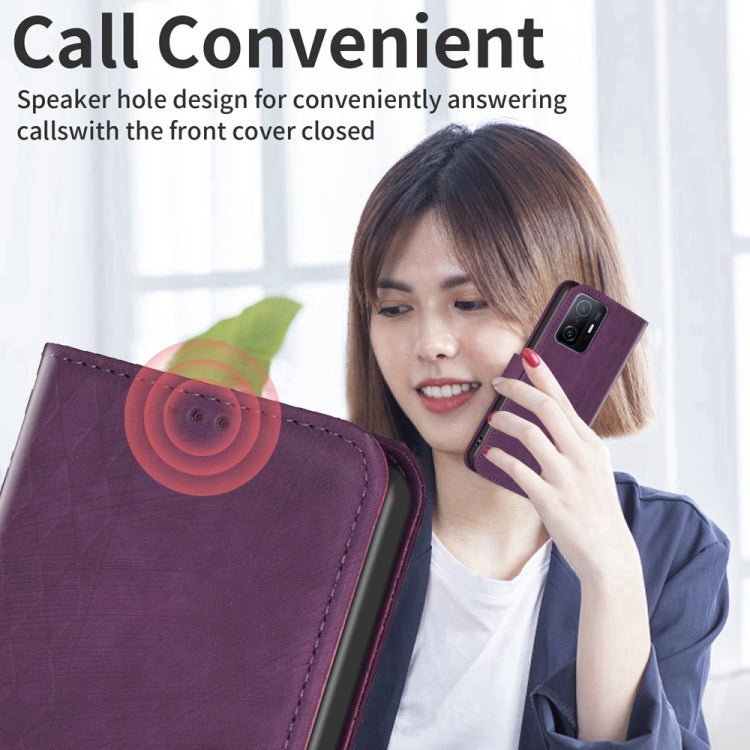 For Xiaomi 11T / 11T Pro Plaid Embossed Leather Phone Case(Purple) - Xiaomi Cases by buy2fix | Online Shopping UK | buy2fix