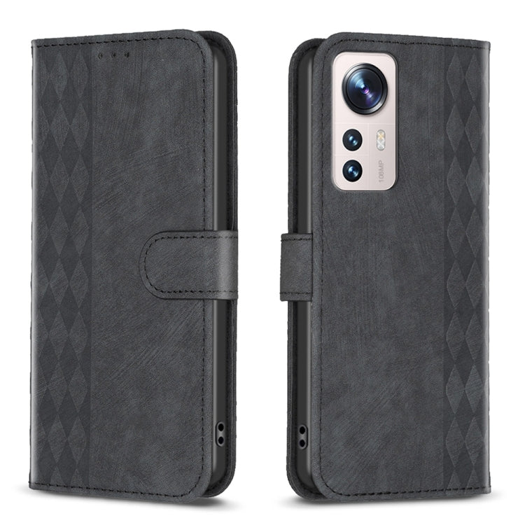 For Xiaomi 12 Lite Plaid Embossed Leather Phone Case(Black) - Xiaomi Cases by buy2fix | Online Shopping UK | buy2fix