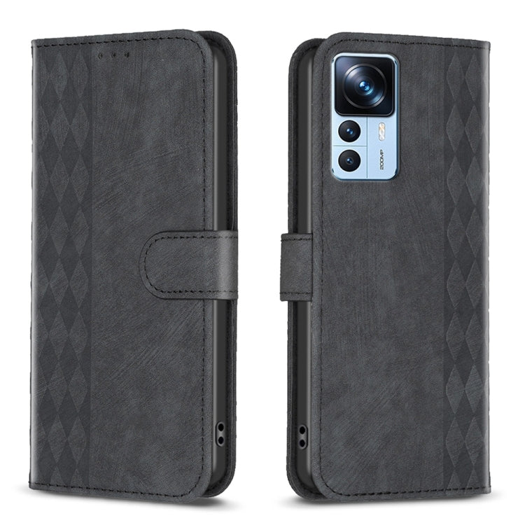 For Xiaomi 12T / 12T Pro Plaid Embossed Leather Phone Case(Black) - Xiaomi Cases by buy2fix | Online Shopping UK | buy2fix