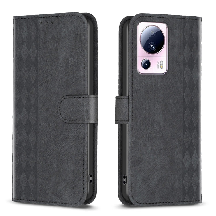 For Xiaomi 13 Lite 5G / Civi 2 Plaid Embossed Leather Phone Case(Black) - 13 Lite Cases by buy2fix | Online Shopping UK | buy2fix