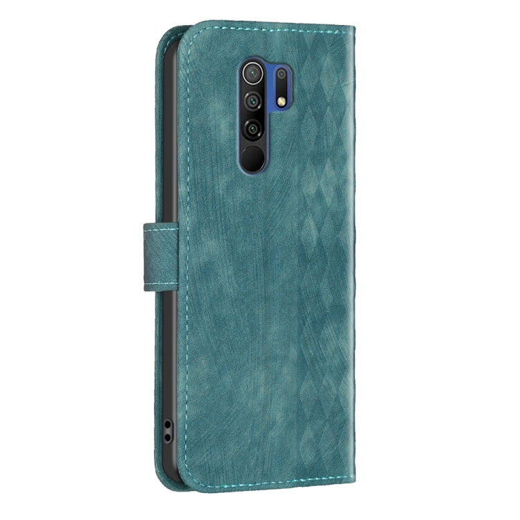 For Xiaomi Redmi 9 Plaid Embossed Leather Phone Case(Green) - Xiaomi Cases by buy2fix | Online Shopping UK | buy2fix