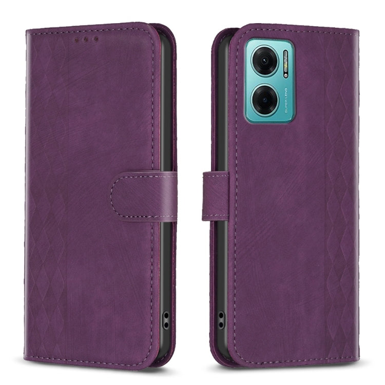 For Xiaomi Redmi 10 5G / Note 11E Plaid Embossed Leather Phone Case(Purple) - Xiaomi Cases by buy2fix | Online Shopping UK | buy2fix