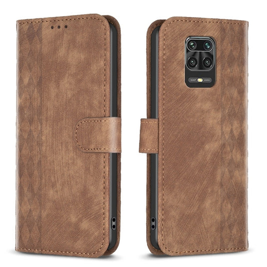 For Xiaomi Redmi Note 9 Pro Plaid Embossed Leather Phone Case(Brown) - Xiaomi Cases by buy2fix | Online Shopping UK | buy2fix