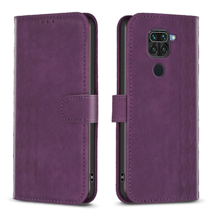 For Xiaomi Redmi Note 9 Plaid Embossed Leather Phone Case(Purple) - Xiaomi Cases by buy2fix | Online Shopping UK | buy2fix