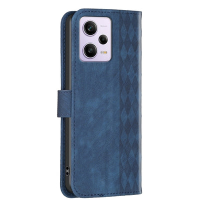 For Xiaomi Redmi Note 12 Pro Global Plaid Embossed Leather Phone Case(Blue) - Note 12 Pro Cases by buy2fix | Online Shopping UK | buy2fix