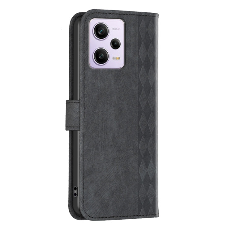 For Xiaomi Redmi Note 12 Pro Global Plaid Embossed Leather Phone Case(Black) - Note 12 Pro Cases by buy2fix | Online Shopping UK | buy2fix