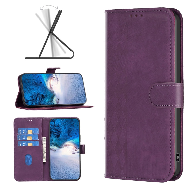 For Xiaomi Redmi Note 12S 4G / Note 11 Plaid Embossed Leather Phone Case(Purple) - Xiaomi Cases by buy2fix | Online Shopping UK | buy2fix